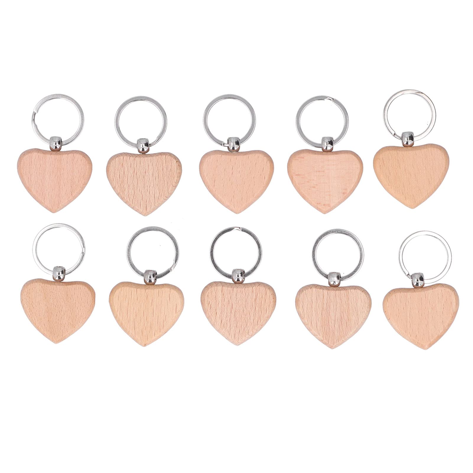 10Pcs Keychain Pendant Wooden Key Ring Heart Shaped Unfinished Keychain for DIY Decoration