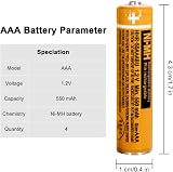 Pingju NiMH AAA Rechargeable Battery 1.2V 550mAh 4-Pack for Cordless Phones view 2