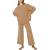 Pink Queen Women's 2 Piece Outfits Sweater Sets Knit Pullover Tops And Wide Leg Pants Loose Tracksuit Lounge Set