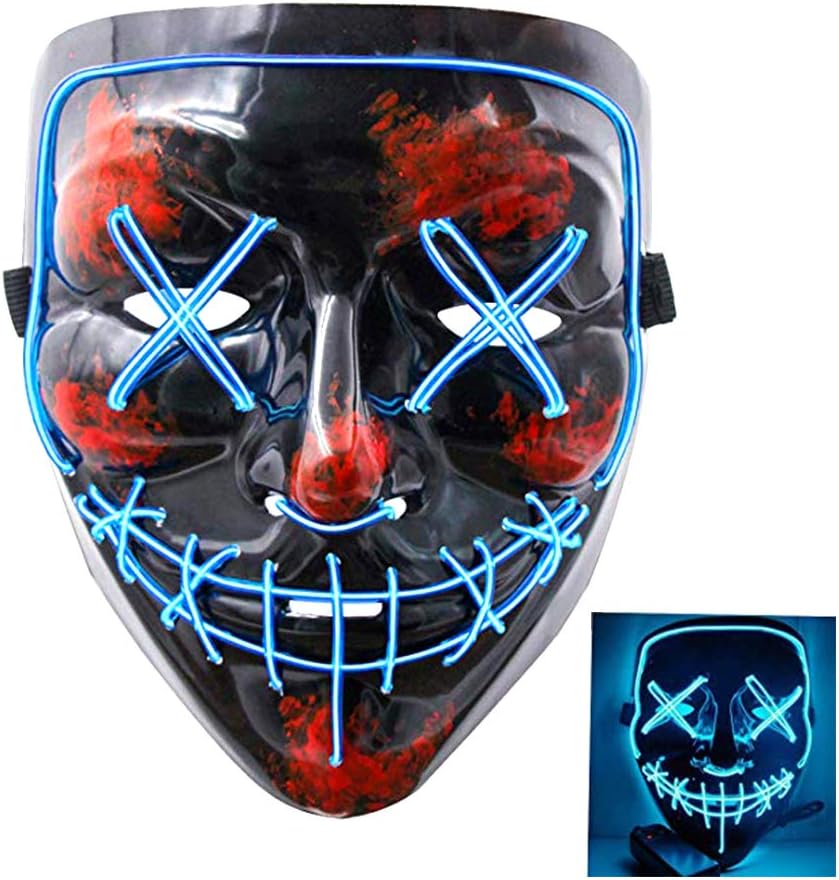 SZMAITOU EL Wire Mask Flashing Cosplay LED Costume Masks for Men Women, V-Shape Glowing Masks for Halloween Christmas Holiday Parties Bar Acting Decoration - Blue Light