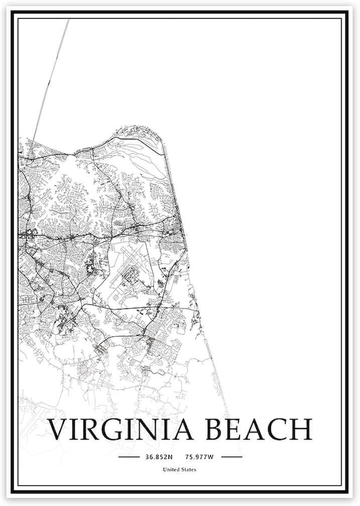 USA VA Virginia Beach Black＆White Minimalist Art 20×28 City Map Painting Poster Home Decor Gift