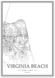 USA VA Virginia Beach Black＆White Minimalist Art 20×28 City Map Painting Poster Home Decor Gift