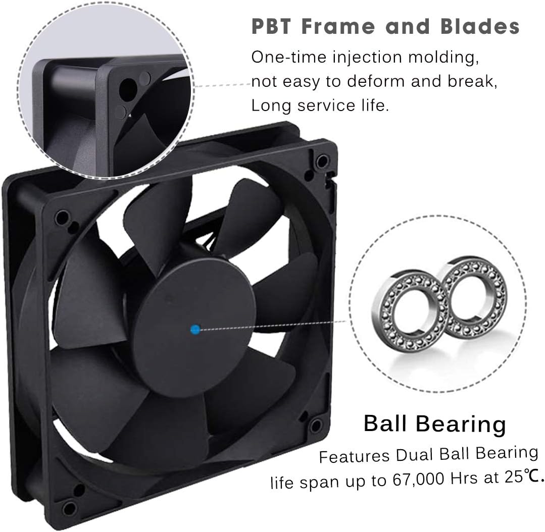 GDSTIME 120mm 240V Fan with AC Powered Plug 220V 230V 240V Computer Fan 120mm x 25mm Axial Dual Ball Bearing 2700 RPM 86.6 CFM For PC Server Cabinet Workstation Ventilation Replacement - Image 3