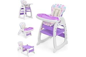SANDINRAYLI Baby High Chair,3 in 1 Highchair for Babies and Toddlers, Convertible Toddler Eating Chair for 6 Months to 6 Years, Highchair for Baby Boy & Girl with Adjustable Tray, Purple