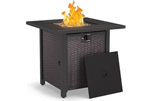 Propane Fire Pit Table, 28 Inch 50,000 BTU Auto-Ignition Gas Fire Pit Table, CSA Certification, Rattan-Look with 6.6 Lbs Lave