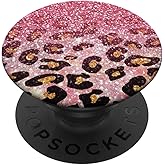 Cute Pink Leopard Print Pattern Fashion Design on Black PopSockets Adhesive PopGrip