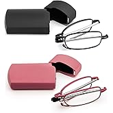 prtcslwd 2 Pack Folding Reading Glasses Stainless Steel Mini Anti-Blue Light Blocking Reader for Men Women