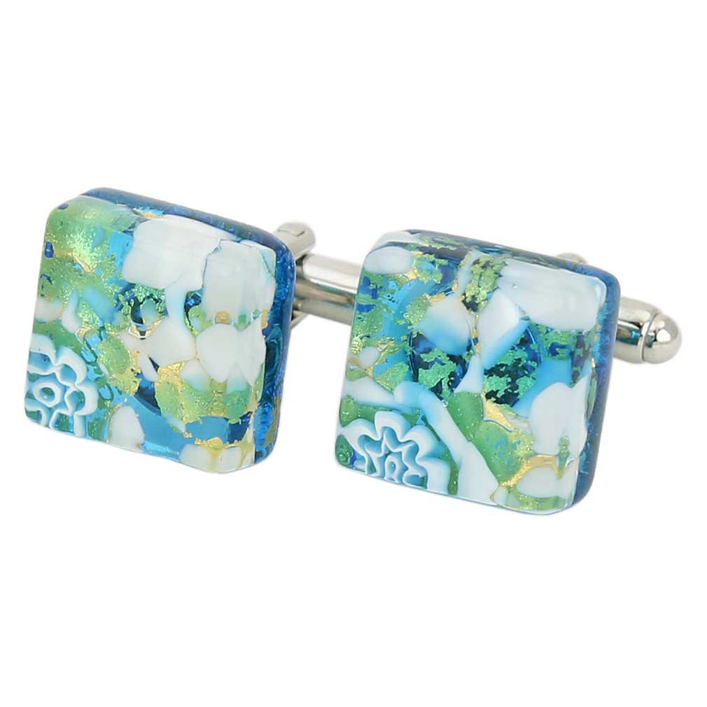 Glass Of Venice Murano Glass Venetian Classic Square Cufflinks - Aqua Gold