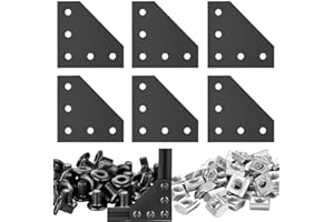 6pcs 2020 Series 5 Hole L Shape Joint Plates Set with 30pcs T-Slot Nuts and Hex Screw Bolt and 1pcs Wrench for 6mm Slot Alumi