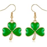St Patricks Day Earrings for Women,Shamrock Clover Green Earrings Saint Patricks Day Decorations Irish Handmade Lucky Four Leaf Dangle Earring St. Patrick's Day Accessory Holiday Jewelry Gift