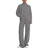 PRETTYGARDEN Women Spring Sweatsuits Two Piece Sets Mock Neck Long Sleeve Knit Tops Wide Leg Pants Lounge Set Travel Outfits