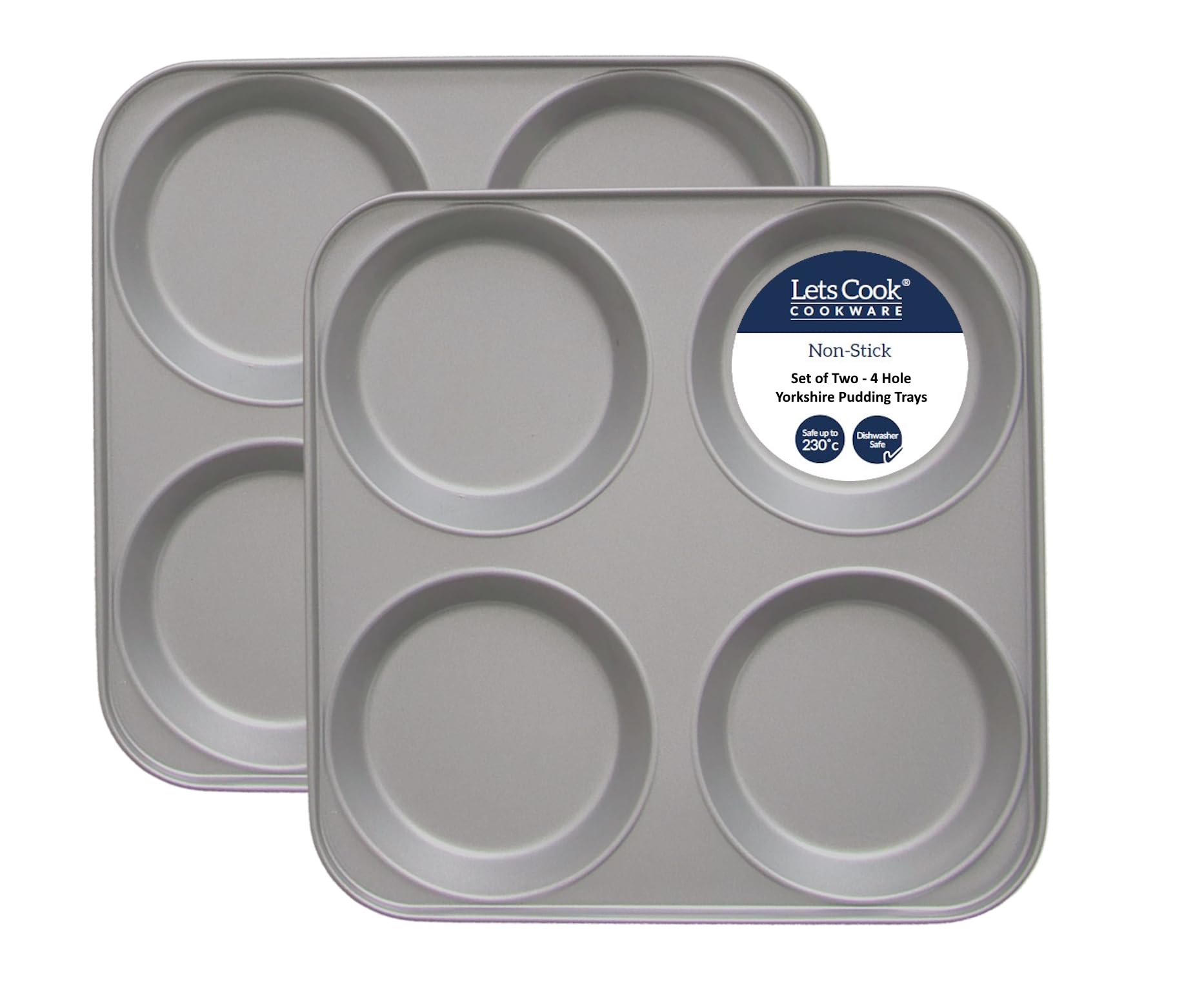 Lets Cook Cookware - 4 Cup Non Stick Large Yorkshire Pudding Trays, Twin Pack (Set of 2), British Made