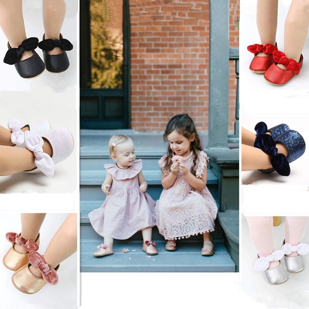  | Baby Girls Mary Jane Flats Anti-Slip Rubber Sole Bow Toddler Princess Dress Shoes | Mary Jane