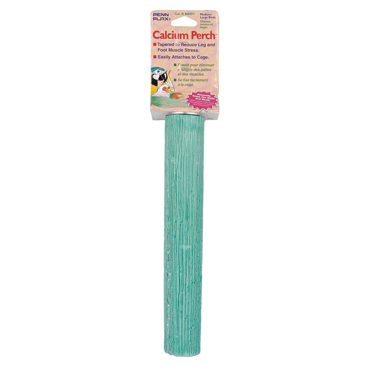 Penn Plax Bird Perch, Non-Skid and Fortified with Calcium – Naturally Trims Bird’s Nails and Beak, Reduces Bird Foot Stress - Color May Vary, 12-Inch
