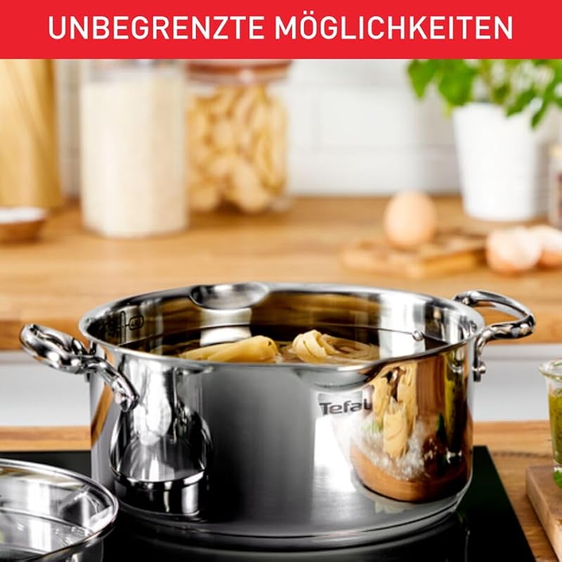 Duetto Plus 3-teiliges Kochtopf-Set 16/20/24 cm + Stielkasserolle 16 cm + 3 Deckel, induktionsgeeignet, Thermo-Fusion, Messmarken, spülmaschinenfest, backofenfest, Edelstahl