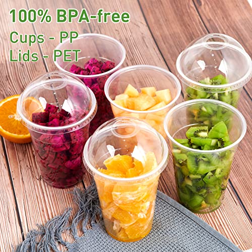 100 PACK 12 oz Clear Plastic Cups with Dome Lids, Disposable Dessert