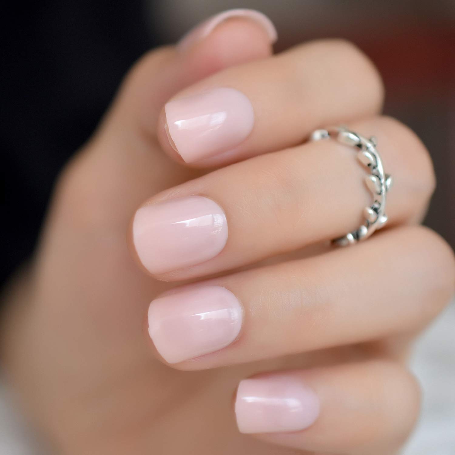 Short Light Pink Nails With Design
