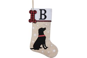 Shgngle 20 Inches Pets Initial Christmas Stocking,Dog Christmas Stocking Personalized with Dog Bone Hanging Wooden Ornament,Xmas Gifts for Pets(Letter B)