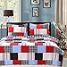 Cozy Line Plaid Quilt Sets Patchwork Bedspread Cotton Kid Bedding for Boys, Fire Truck Theme (Twin, 1 Quilt, 1 Sham)