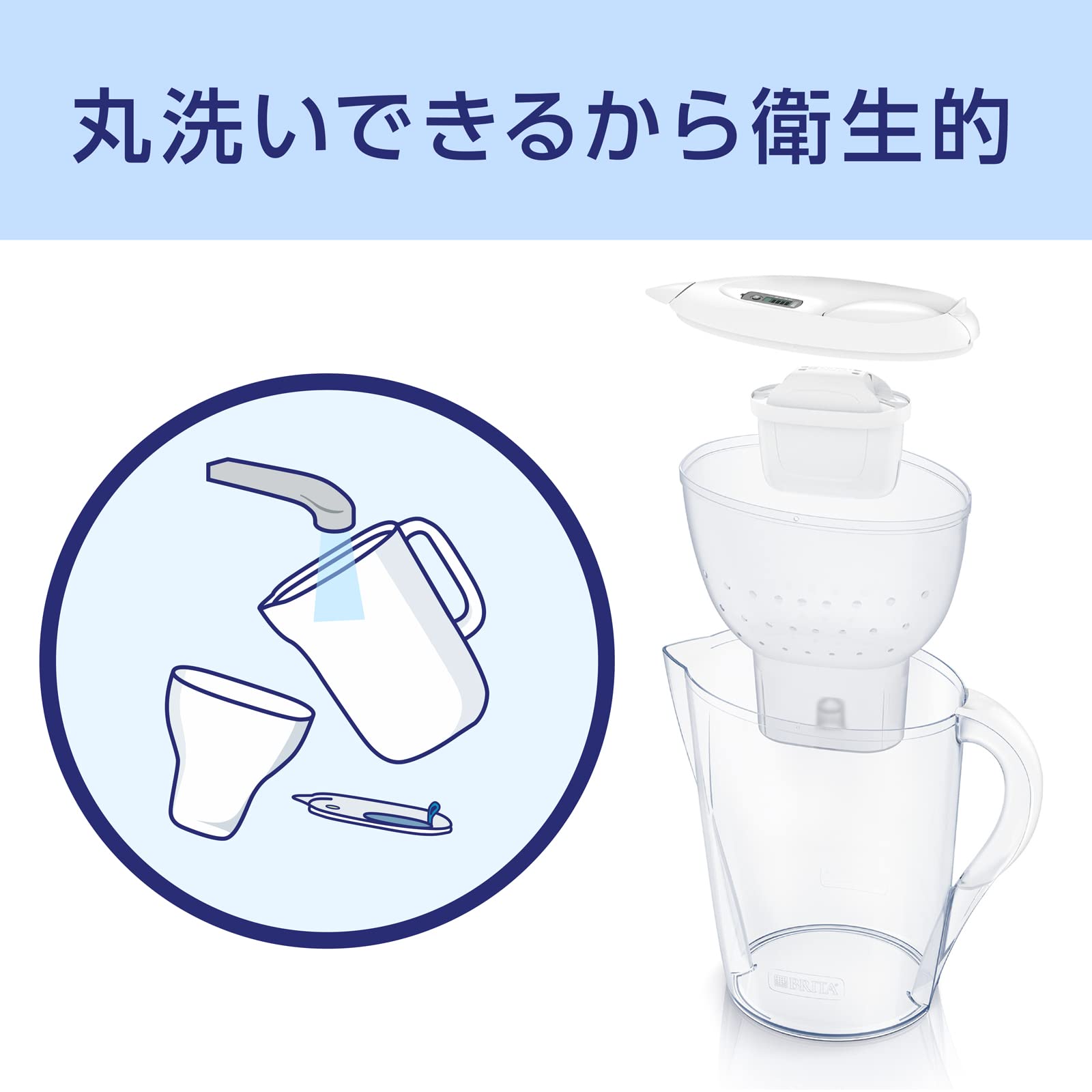Brita Marella Water Filter Pitcher, Water Purifier, Filtration Capacity 0.3 gal (1.15 L), Total Capacity 0.6 gal (2.4 L), Includes 3 MAXTRA+ Cartridges
