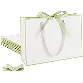 STOBOCTER 6 Pcs Paper Gift Bags with Handles 12.6''x4''x9.1'' Thank You Gift Bags with Bow Ribbon Gift Wrap Bags for Wedding Bridesmaid Groomsmen Party Baby Shower Birthday Gifts(White, Sage Green)