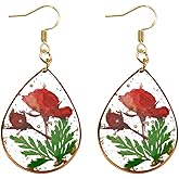 Dry Flower Teardrop Earrings for Women Handmade Pressed Flower Rose Earring Nature Plant Dry Flowers Hook Earring for Women Trendy Hypoallergenic Resin Drop Dangle Earrings for Mom Sister