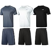 RPOVIG Shirts Shorts Workout Set:Men's 3 Pack Clothes Short set outfits Gym Active Athletic Basketball