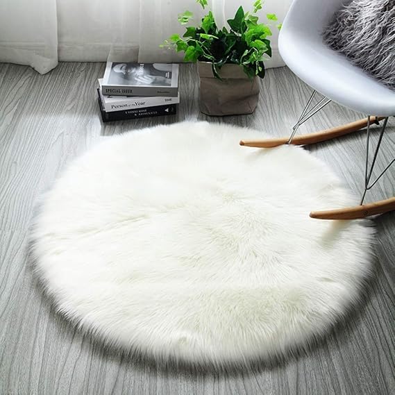 PINGLOVEF Round Fluffy Rugs, Artificial Fur, Round Rugs