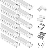 hunhun 10-Pack 6.6ft/2Meter U Shape White LED Aluminum Channel System with Milky Cover, End Caps and Mounting Clips, Aluminum Channel Profile for LED Strip Light Diffuser Installations (10pack*6.6ft)