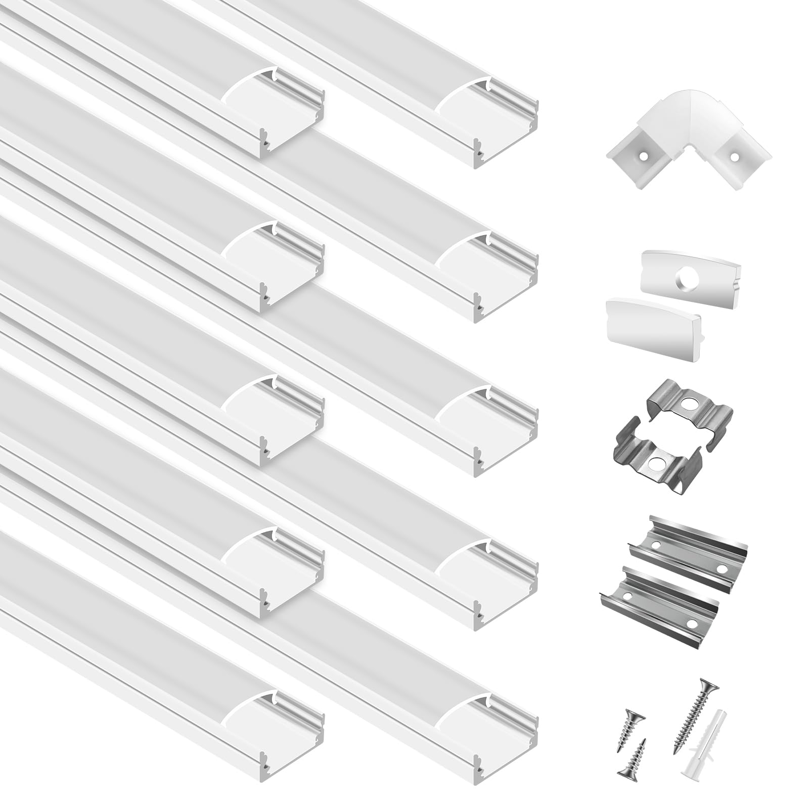 Photo 1 of 10-Pack 6.6ft/2Meter U Shape White LED Aluminum Channel System with Milky Cover, End Caps and Mounting Clips, Aluminum Channel Profile for LED Strip Light Diffuser Installations (10pack*6.6ft)