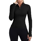 ZHENWEI Womens Workout Tops Long Sleeve Quarter Zip Pullover Quick Dry Golf Shirt Athletic Slim Fit Crop Yoga Gym Tops