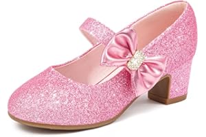 LAURMOSA Girls Dress Shoes with Bow Mary Jane Princess Shoes Flower Girl High Heels for Toddler Little Big Kids Wedding Party Birthday