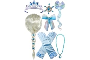 YOSBABE Princess Wig Braid with Tiara Necklace Gloves Princess Dress Up Costume Cosplay Accessories for Kids Girls