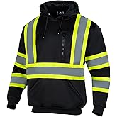 VENDACE High Visibility Hoodie for Men ANSI Class 3 Reflective Safety Hi Vis Fleece Sweatshirt Work Construction