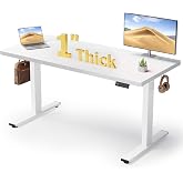DeskShow White 60x28 in Electric Standing Desk, 1 Inch Thick Tabletop | Double Beam Frame, Holds 220lbs, Sit Stand, 3 Memory Height Adjustment, Extra Deep Table Top, White Frame