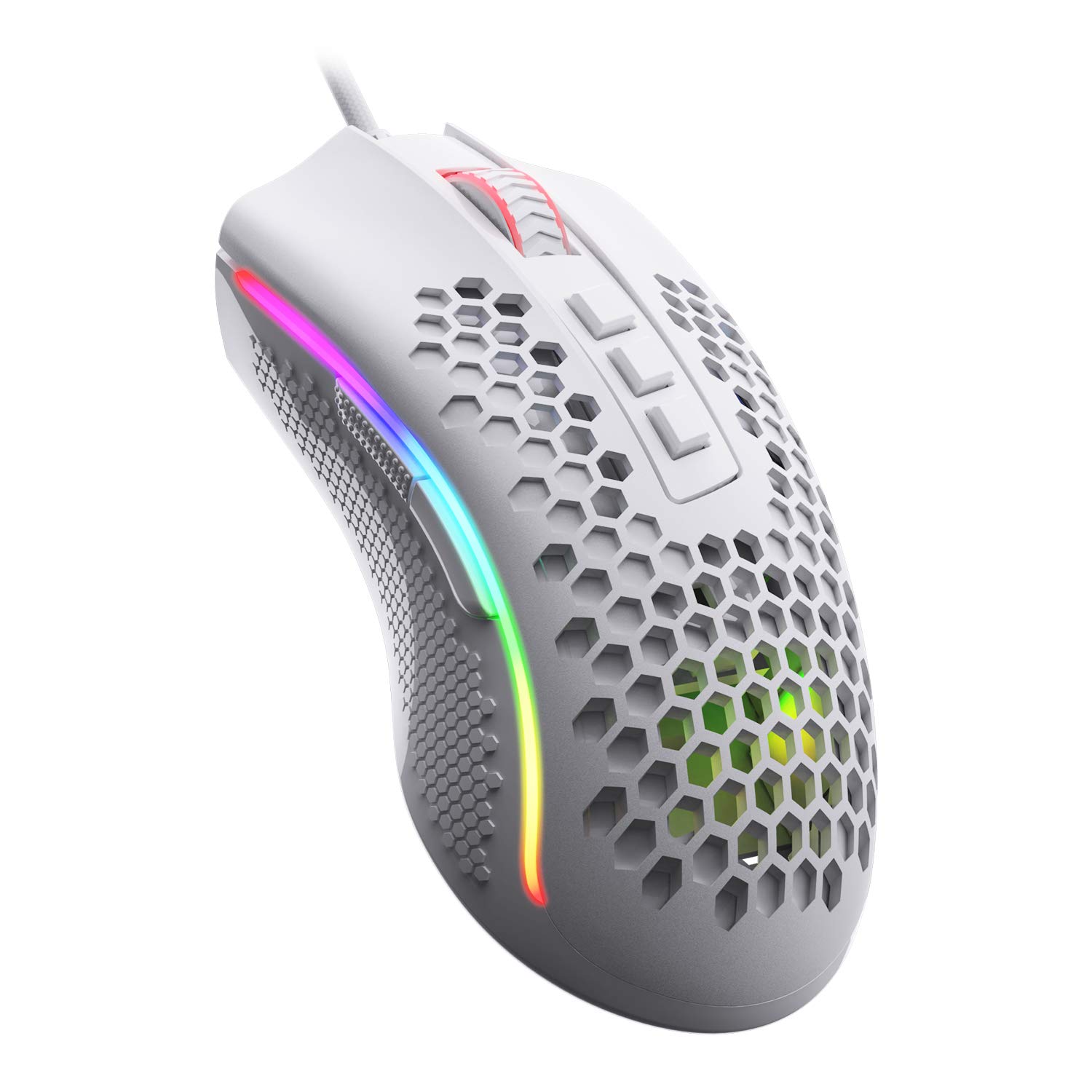 Redragon M808 Storm Ultralight Wired Gaming Mouse, 85g Lightweight Honeycomb Shell - Adjustable DPI Up to 12,400 - Optical Sensor - 7 Programmable Buttons - for PC Gamers - White