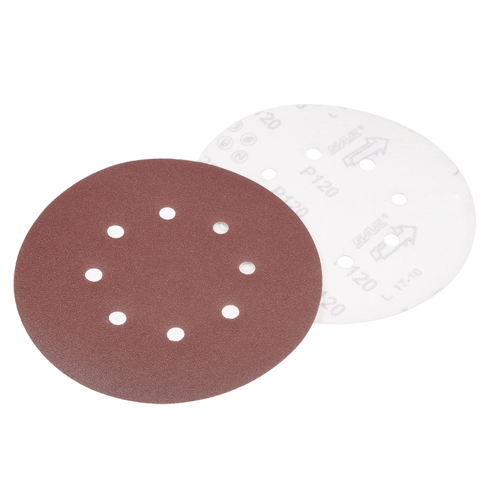 Kozelo 10 Pcs Sanding Discs Hook and Loop Backing - [7 Inch x 120 Grits] Aluminum Oxide Sandpapers for Orbital Sander Round Sanding Papers, 8 Holes