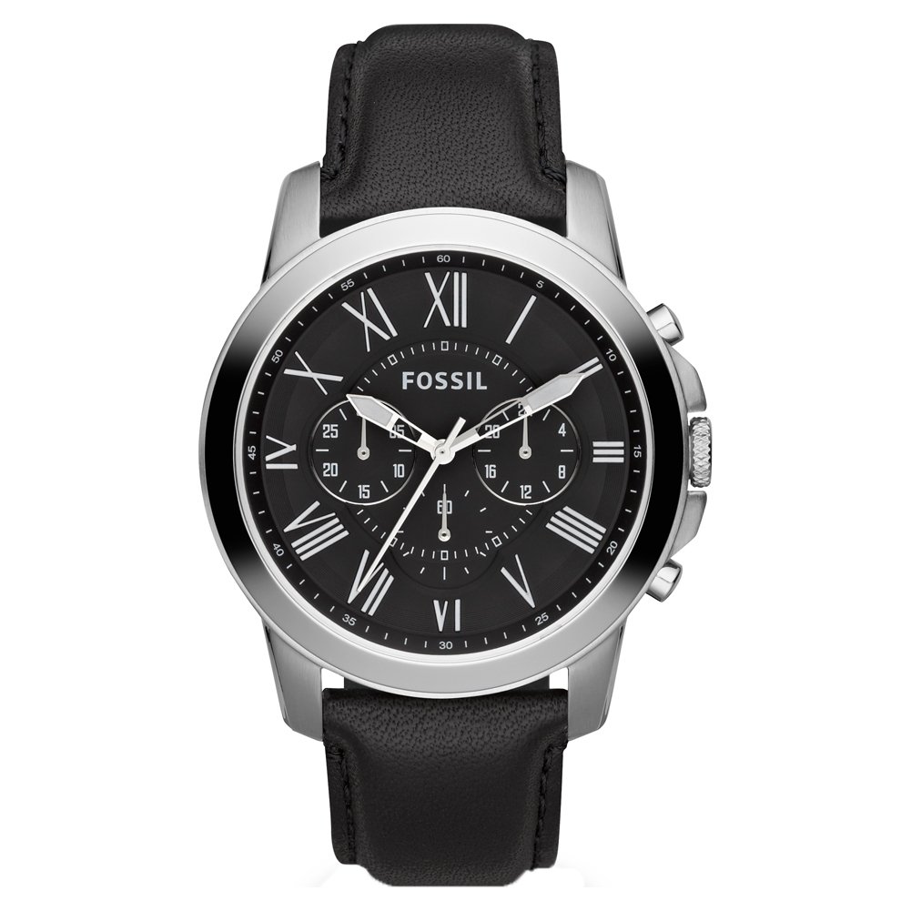 FOSSIL Grant Men's Quartz Watch with Black Dial and Black Leather Strap FS4812IE