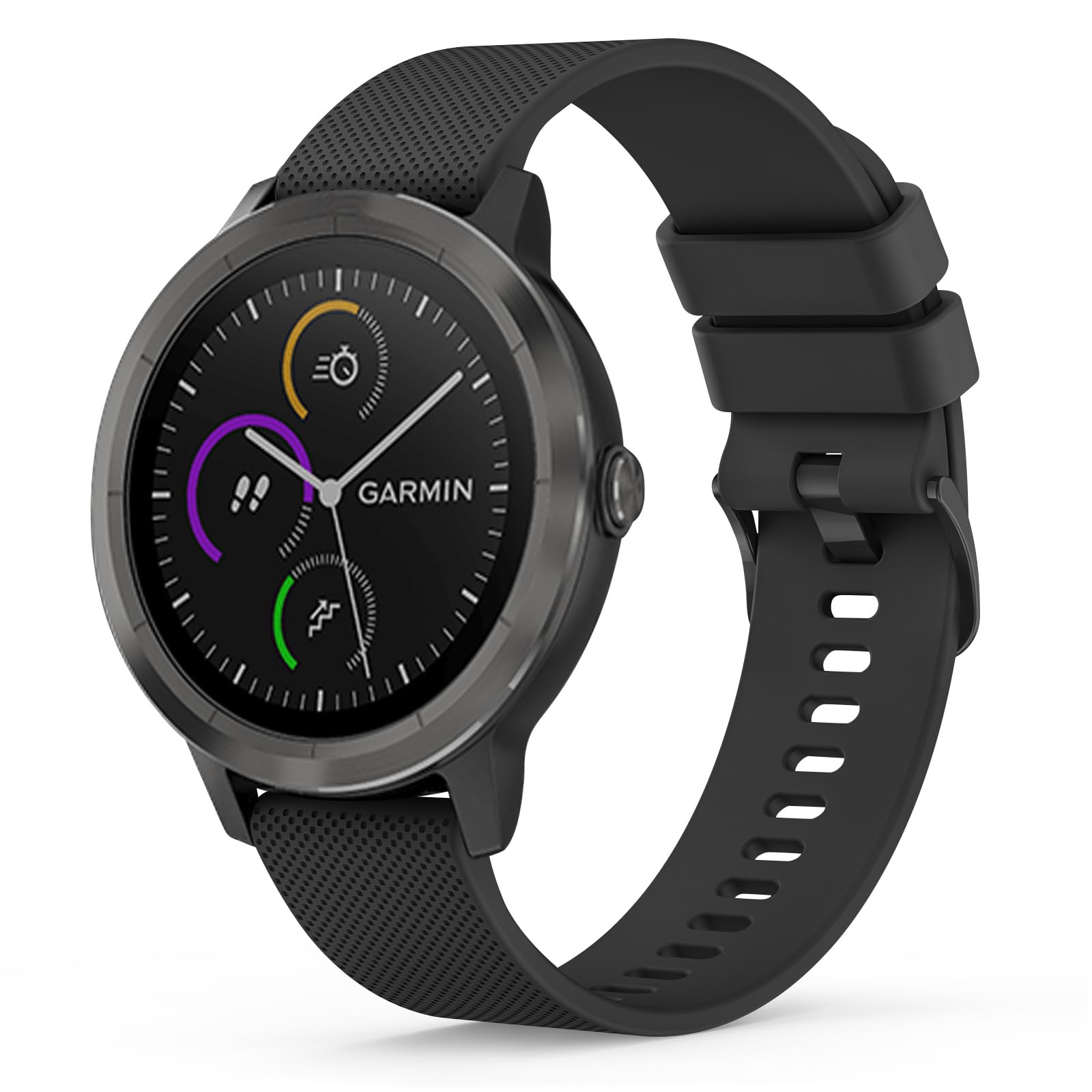 20mm Strap for Garmin Vivoactive 3/3 Music/Venu/Venu 2 Plus/sq/sq 2/Forerunner 245/645/55, Soft Silicone Watch Band Replacement for Garmin Vivomove HR (Black)