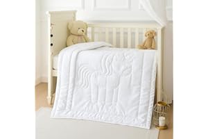Continental Bedding White Down Alternative Toddler Comforter with Unicorn Stitching Soft & Cozy Blanket for Crib or Toddler Bed – 33x42 Inches, Lightweight & Breathable