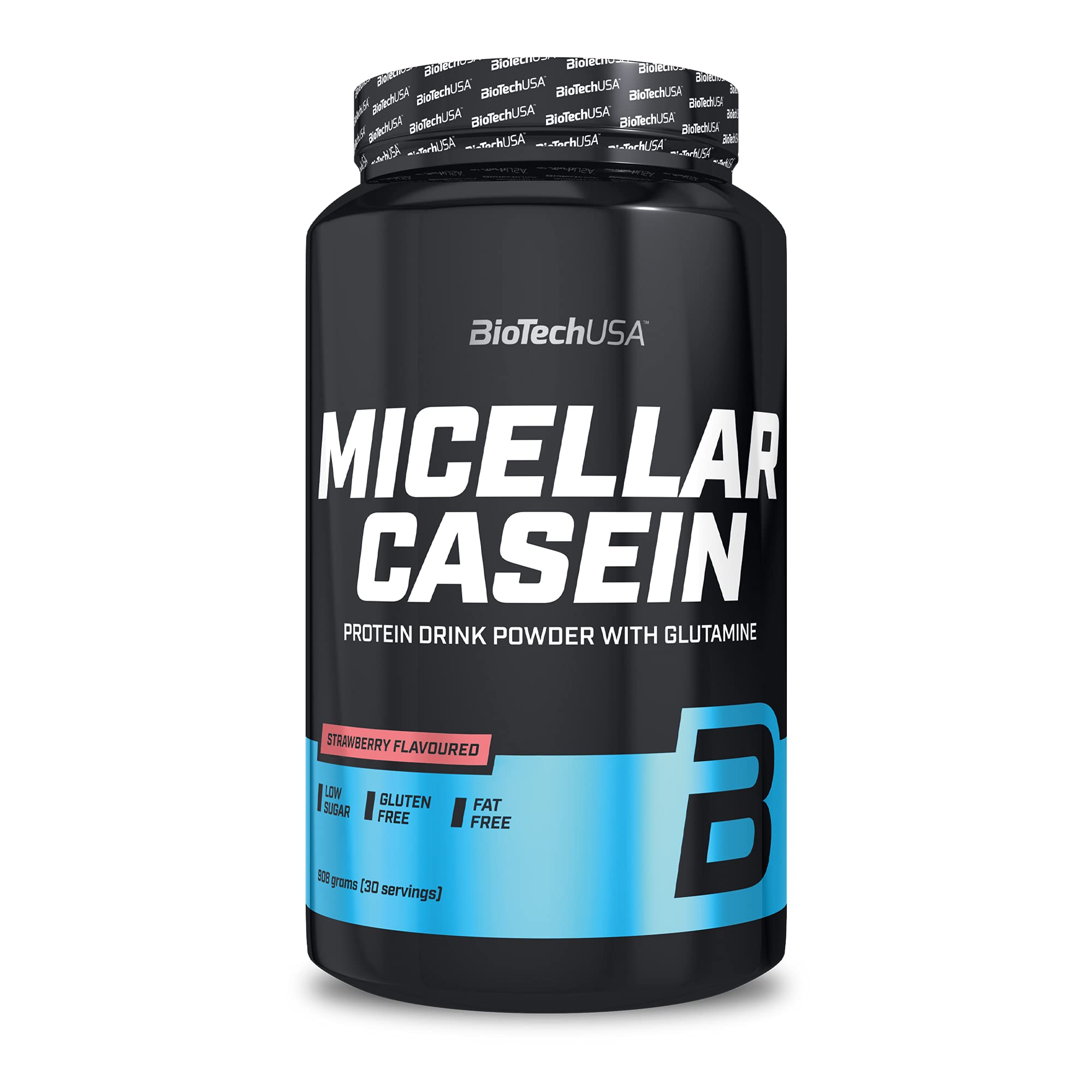 BioTechUSA Micellar Casein Protein Powder | Extended Absorbtion time | Gluten-Free, and Fat-Free | Added L-Glutamine, 908 g, Strawberry