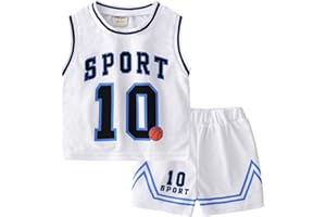 Volunboy Kids Sports Shorts Sets Boys Jerseys Tracksuit 2 Piece Basketball Performance Tank Top and Mesh Shorts Set
