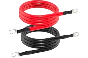 TUELETFU 4 AWG Battery Cable 4AWG Gauge Pure Copper Battery Inverter Cables with 3/8 in Lugs Both Ends Power Inverter Wire Set for Automotive Solar Marine Boat RV Car Motorcycle Red and Black (5FT)