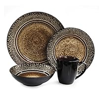 American Atelier 6203-16 Markham Square Casual Round Dinnerware Set - 16-Piece Stoneware Party Collection w/ 4 Dinner Salad Plates, 4 Bowls & 4 Mugs - Unique Gift Idea, 11x11x4, Brown