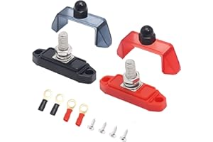 RECOIL S1P-38 Busbar Single 3/8” (M10) Studs Power Distribution Block with Ring Terminals Bus Bar Pair Red & Black Marine Bus