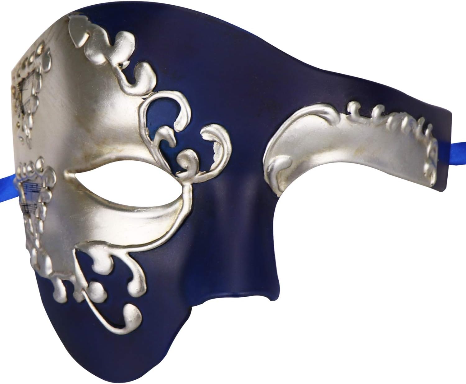 Thmyo Vintage Design Half Face Men's Phantom Of The Opera Venetian Carnival Masquerade Mask (Blue & silver)