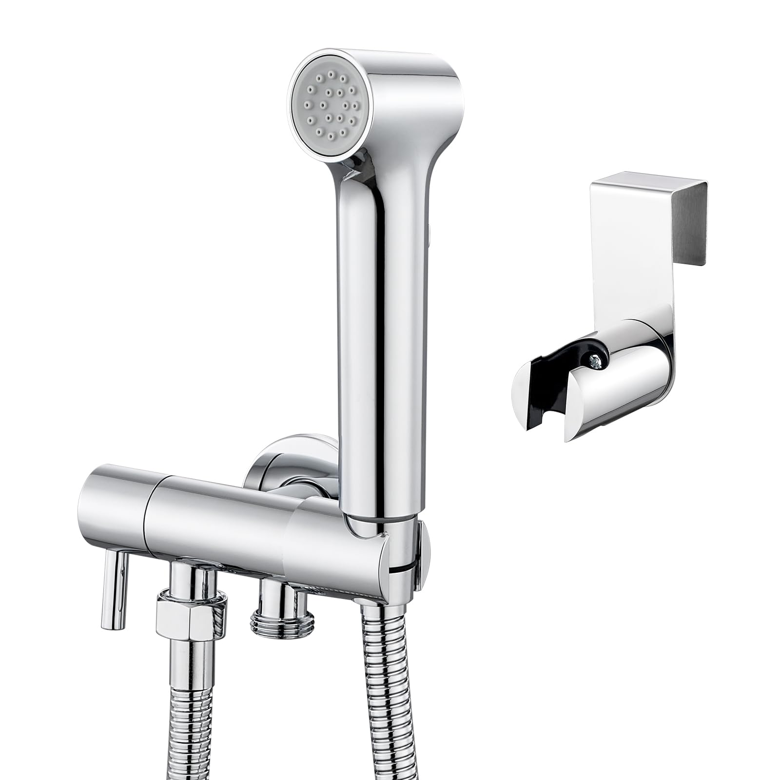 Faustina Bidet Sprayer for Bidet Kit Adjustable，Bidet Hand Shower Attachment for Toilet WC Bathroom Personal Hygiene Set Wall-Mounted in Brass, Chrom Polished