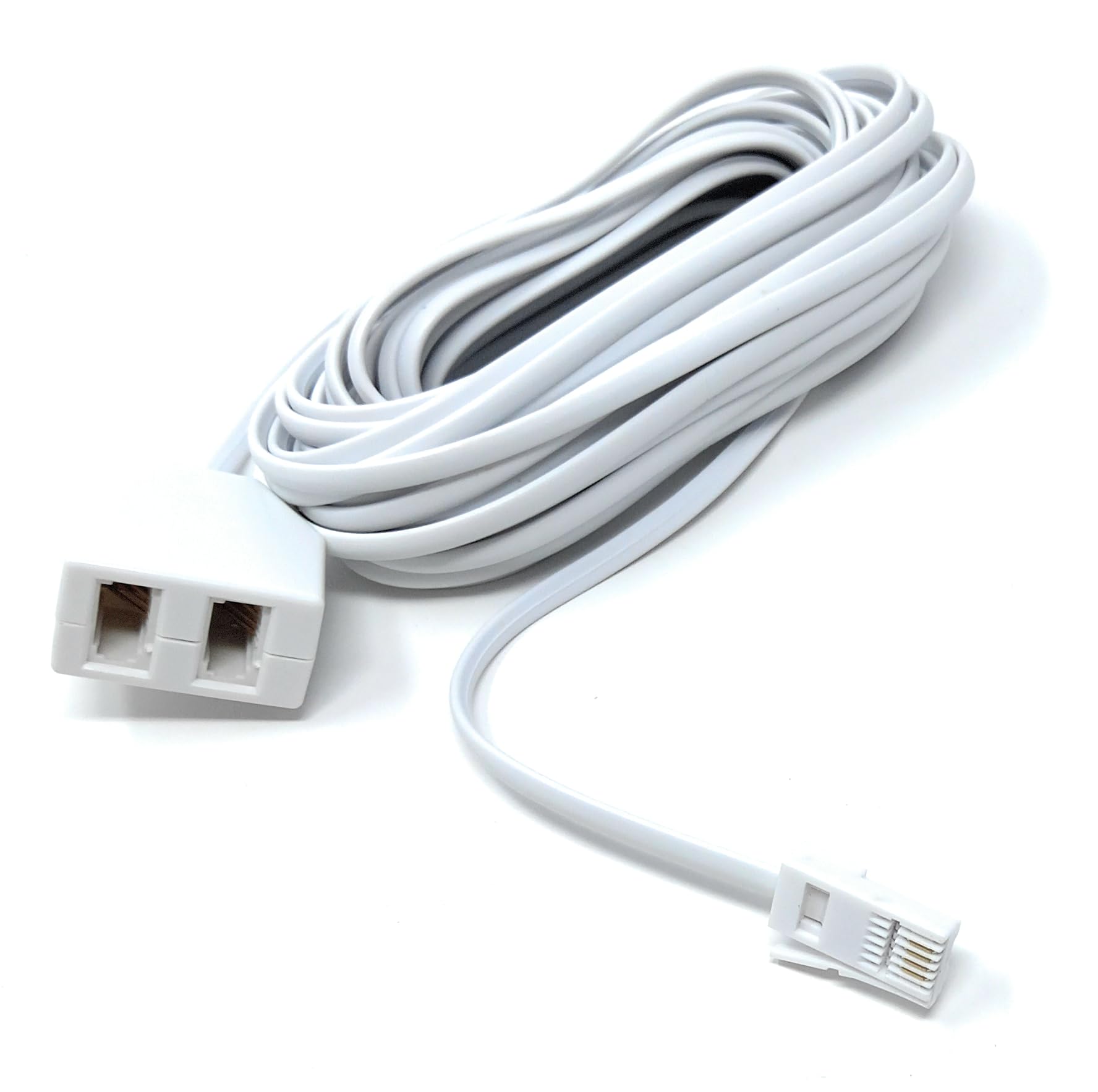 10m Twin BT Extension Lead, One BT Jack to Two BT Sockets, Double Telephone Splitter Cable 33ft White