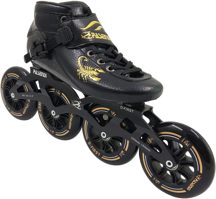 PASENDI Professional Carbon Fiber Speed Skates Adult Men's and Women's Skates 4-Wheels Single-Row Roller Skates Shoes Black Inline Skate Shoes