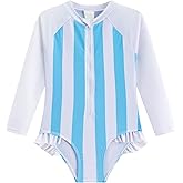 LIZENS Girls' One-Piece Swimwear Rash Guard Swimsuit Zipper Bathing Suits Long Sleeve Ruffle Girl Full Cover Flower Print